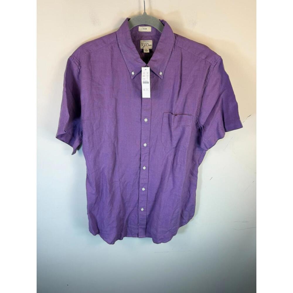 NWT J. Crew Baird McNutt Irish Linen Slim‎ Fit Short Sleeve Purple Small